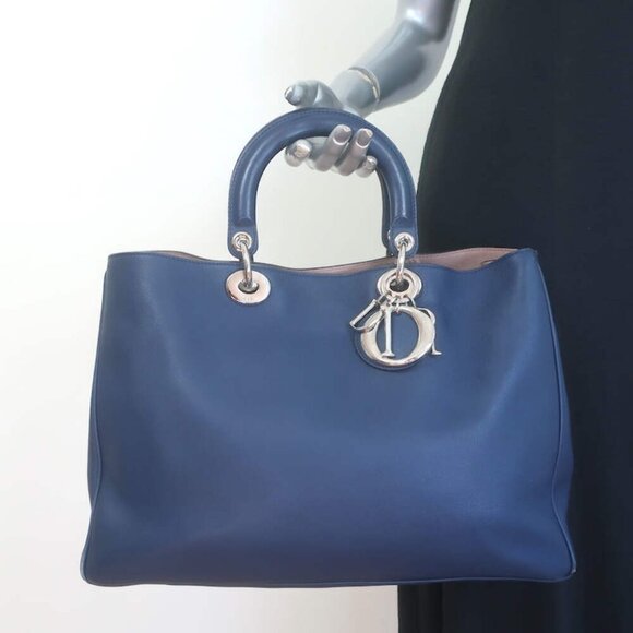 Christian Dior Diorissimo Large Tote Navy Leather Crossbody - Picture 1 of 16